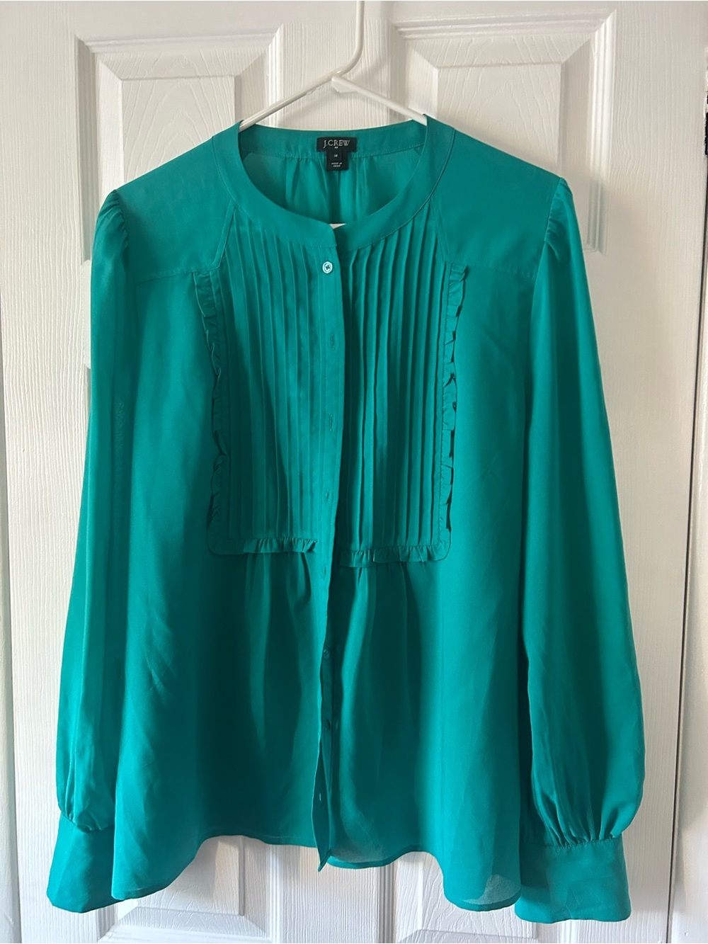 J. Crew Teal Pleated Front Button-Down Blouse